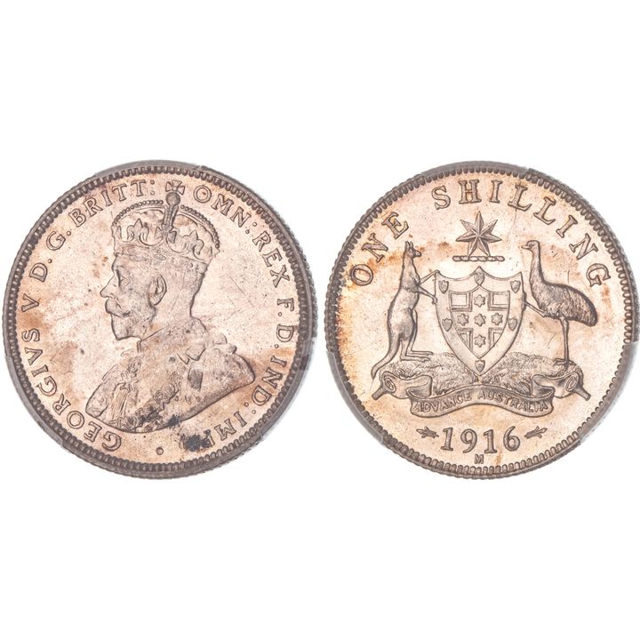 George V, Shilling, 1916-M, PCGS MS 62