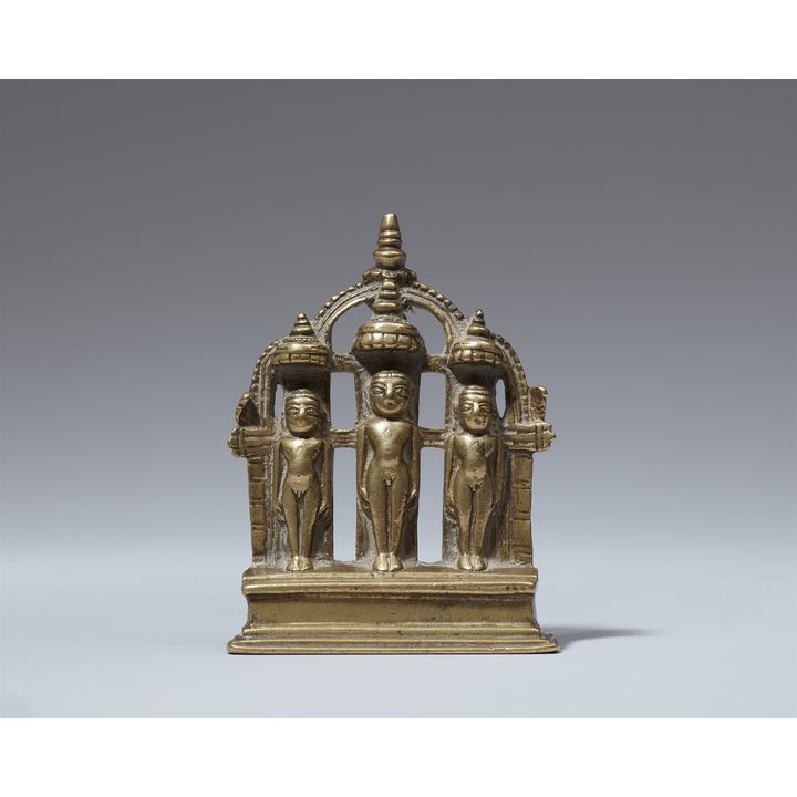 A small copper alloy Jain altar. Western India, Gujarat/Rajasthan. Dated by inscription 1629