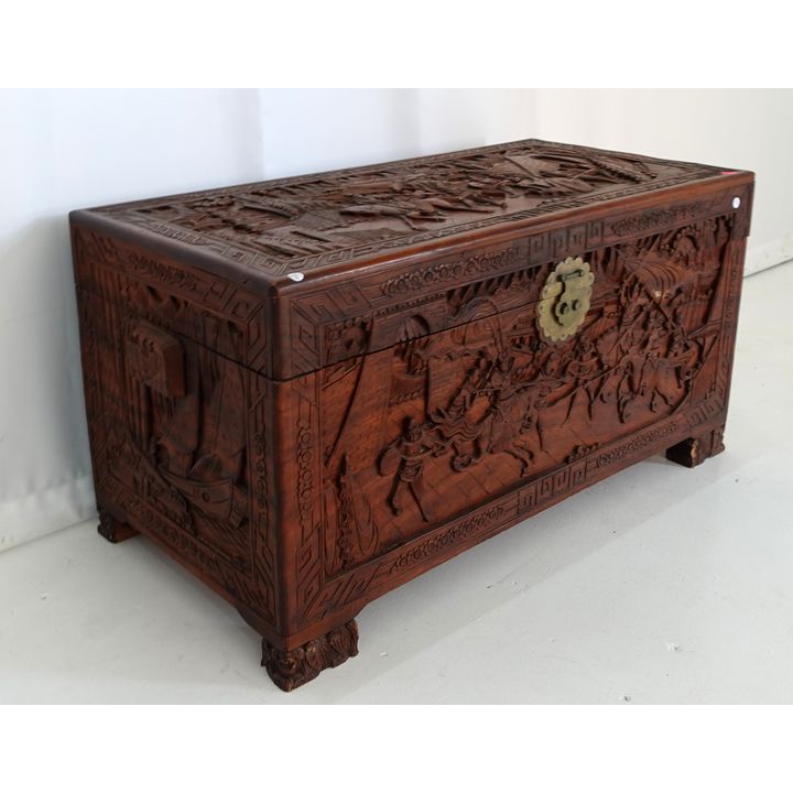 CHINESE CARVED CAMPHOR WOOD CHEST