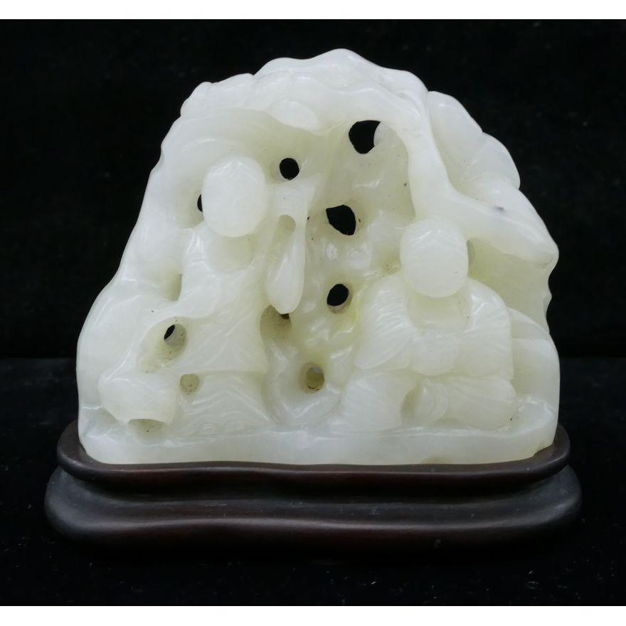 Chinese White Jade Pebble Carving on Stand