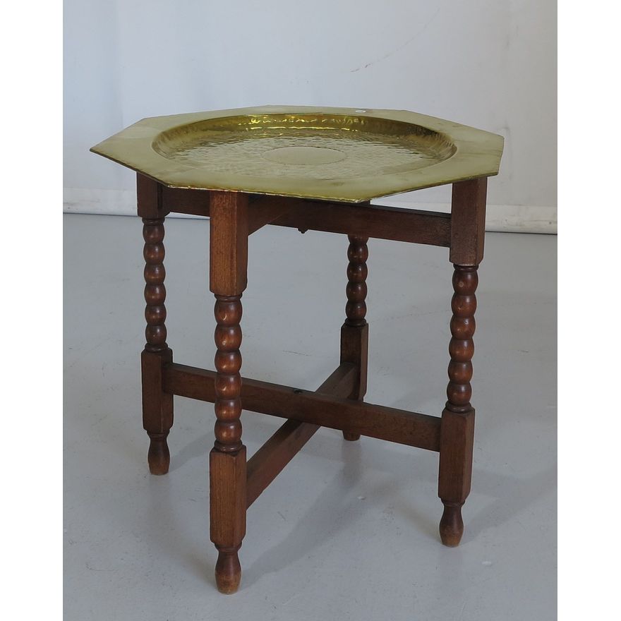 BRASS TOP TEAK TABLE