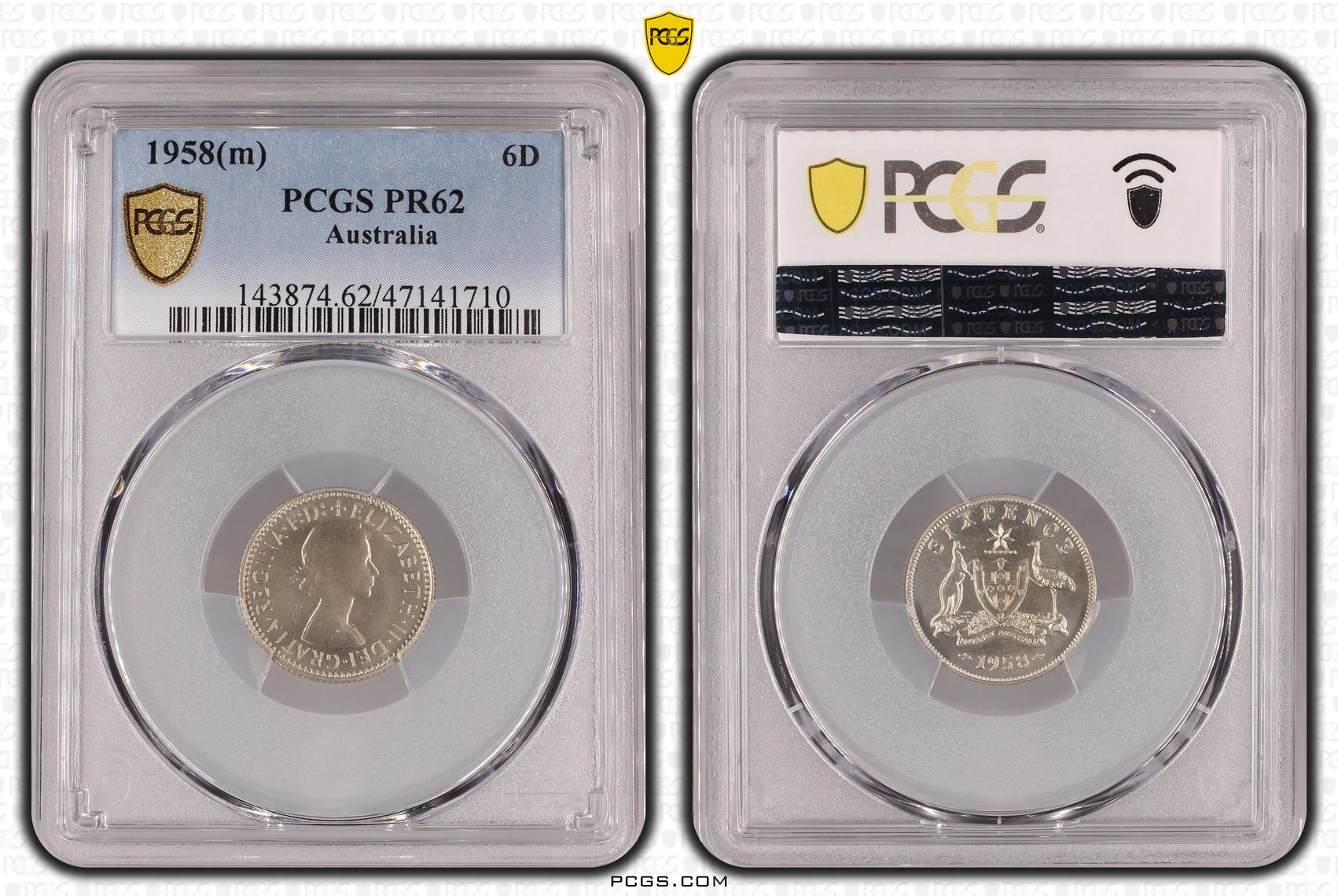 Sixpence, 1958(m), PCGS PR 62