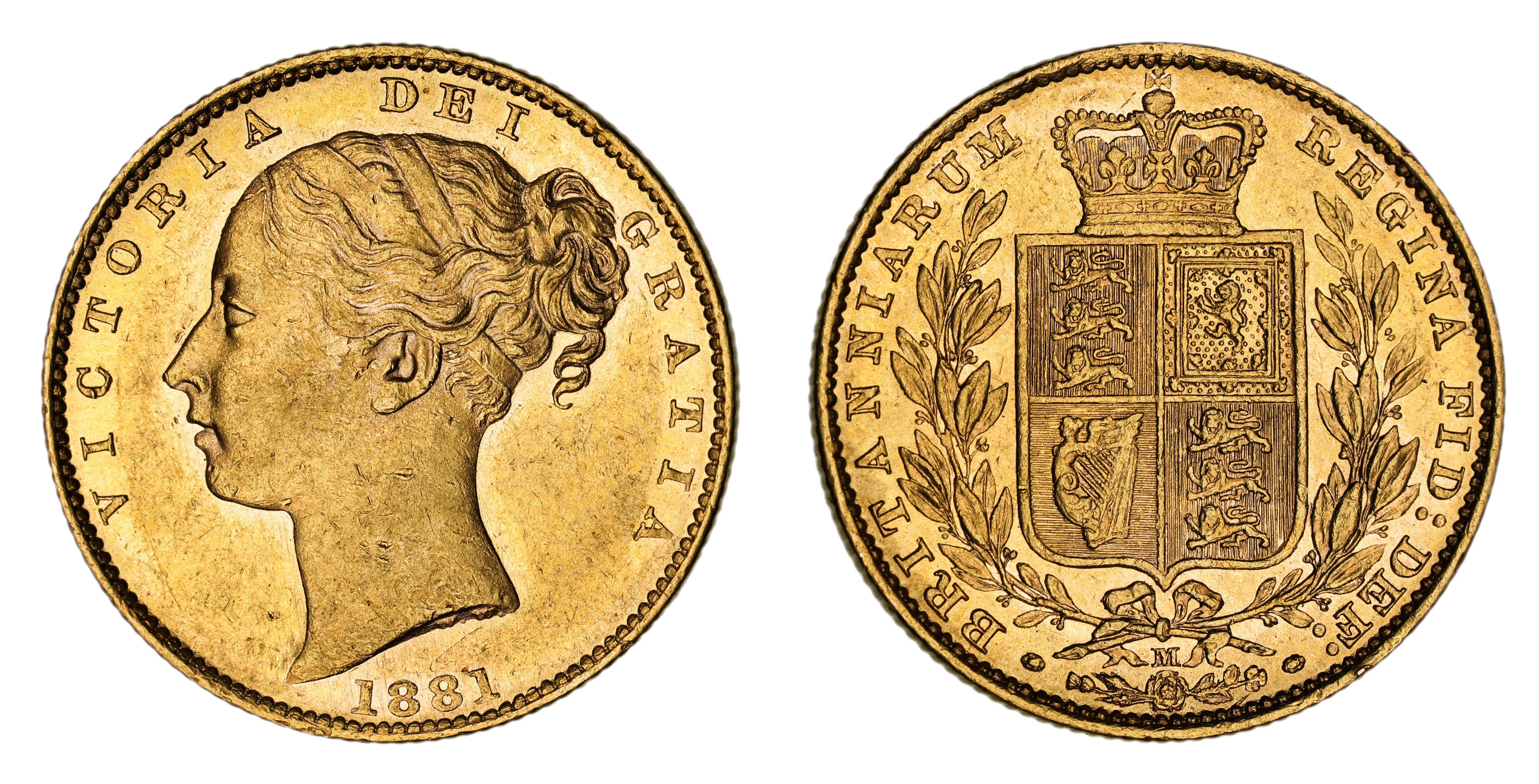 Victoria, Shield Reverse - Melbourne Mint - Young, Sovereign, 1881, EF