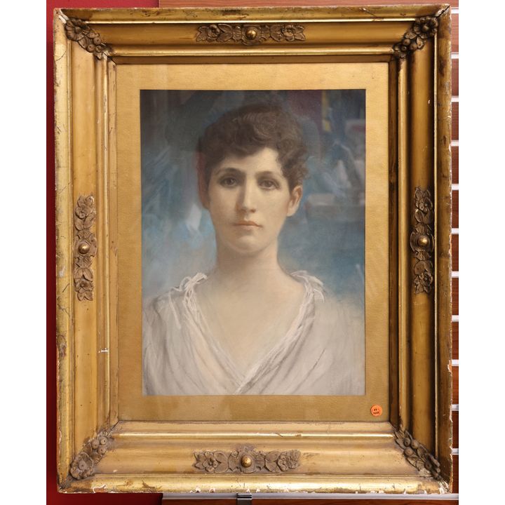 Antique Female Portrait Pastle Painting Gilt Framed 32''x26''