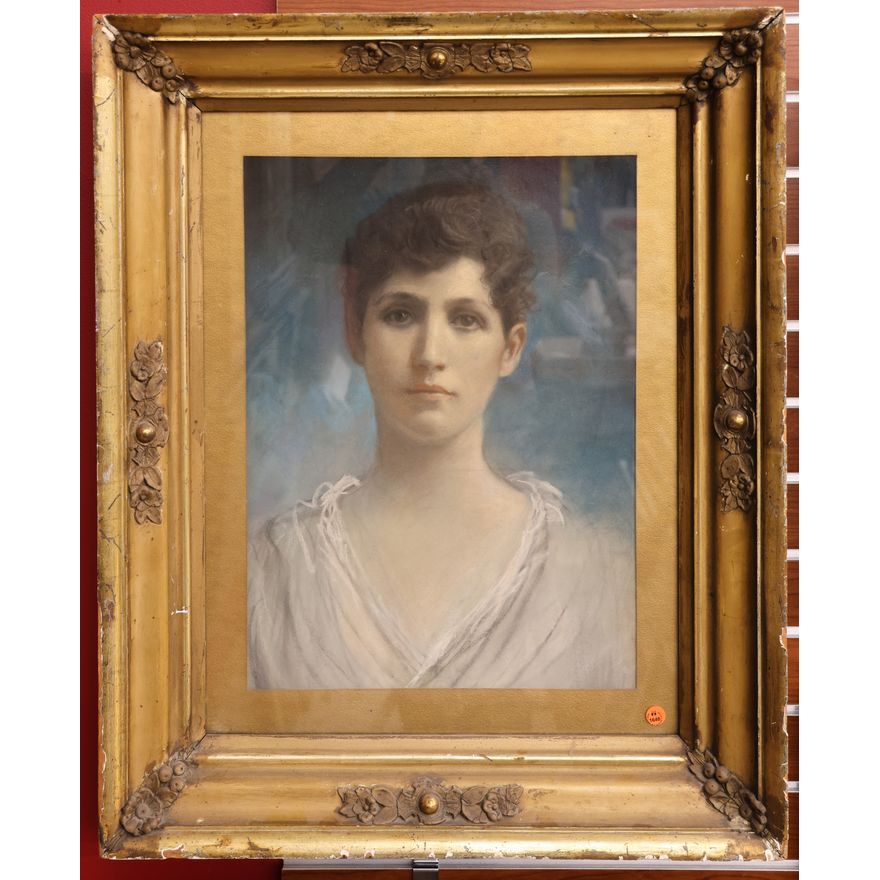 Antique Female Portrait Pastle Painting Gilt Framed 32''x26''
