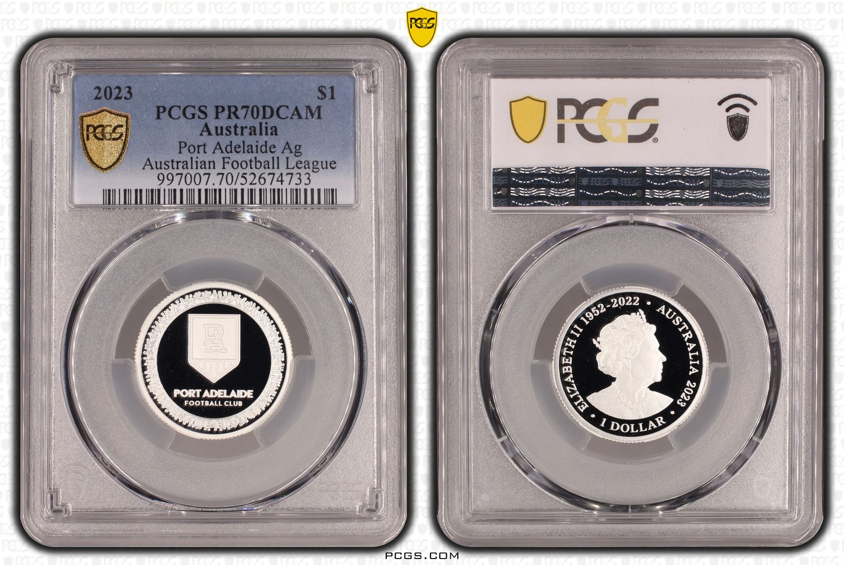 Port Adelaide Silver Australian Football League, POP 1/0, One Dollar, 2023, PCGS PR70DCAM