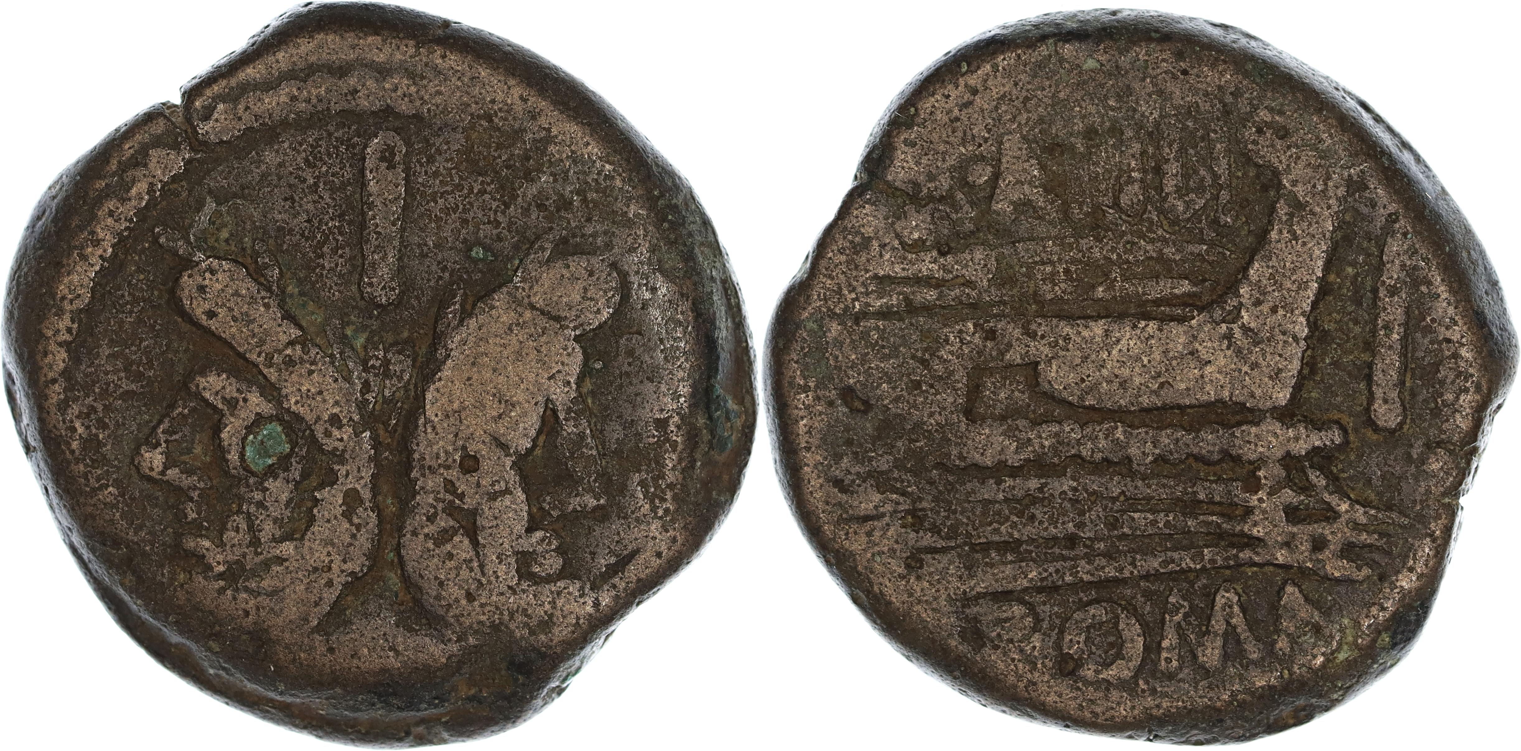 Roman Republic, M. Atilius Saranus M.f., Æ As, 148 BC, Fair-F