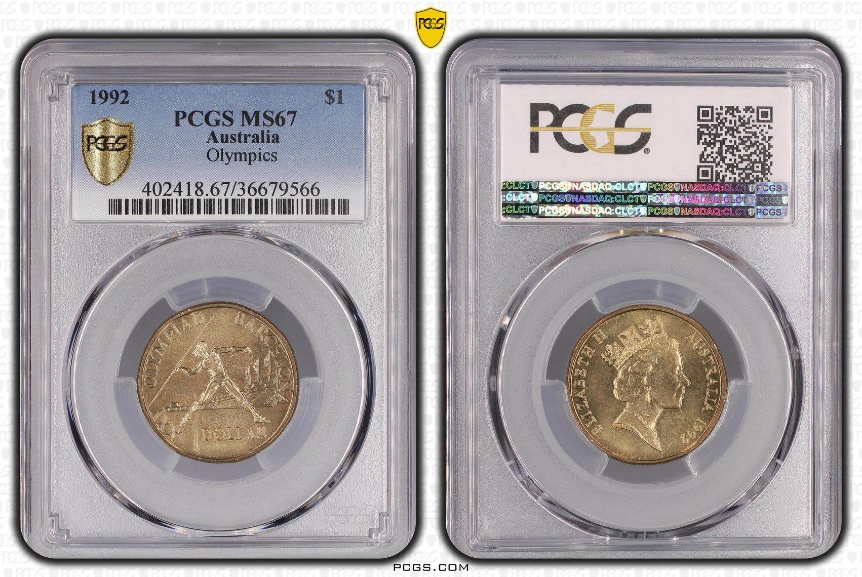 Olympics, One Dollar, 1992, PCGS MS67