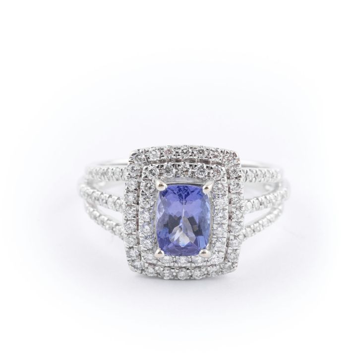 Tanzanite and Diamond Ring in 14ct White Gold
