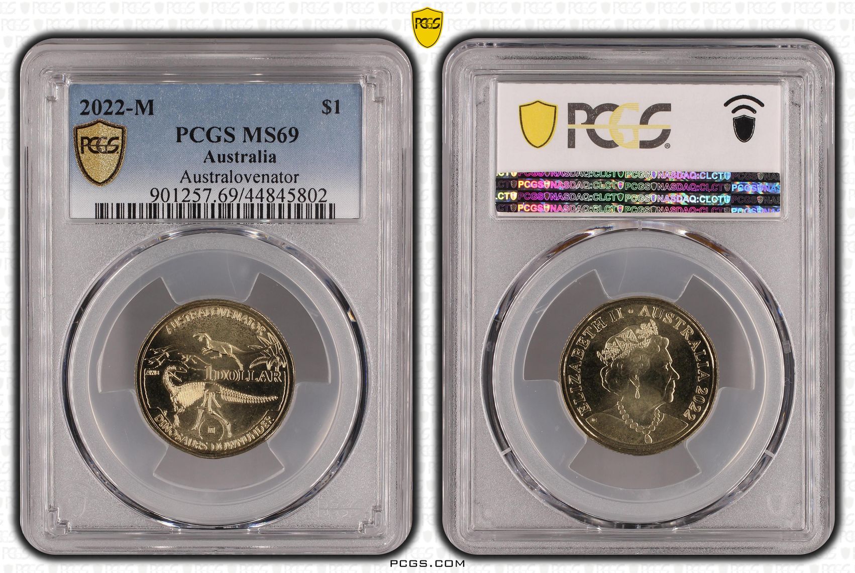 Australovenator Privy Mark, POP 15/0, One Dollar, 2022-M, PCGS MS69