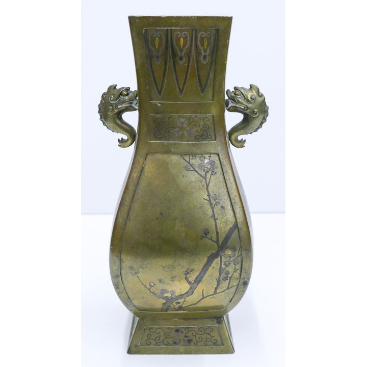 Fine Japanese Mixed Metals Bronze Hu Vase