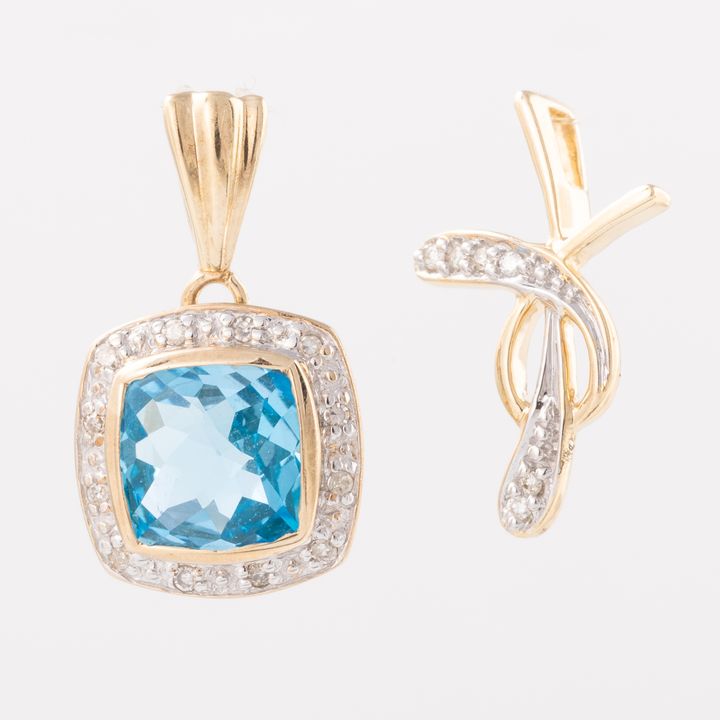 Two Diamond & Topaz 9ct Gold Pendants