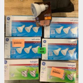 4X GE SOFT WHITE BULBS 3 PACK, GE HD LIGHT 1 PC & GE BULB TWO PACK HALOGEN