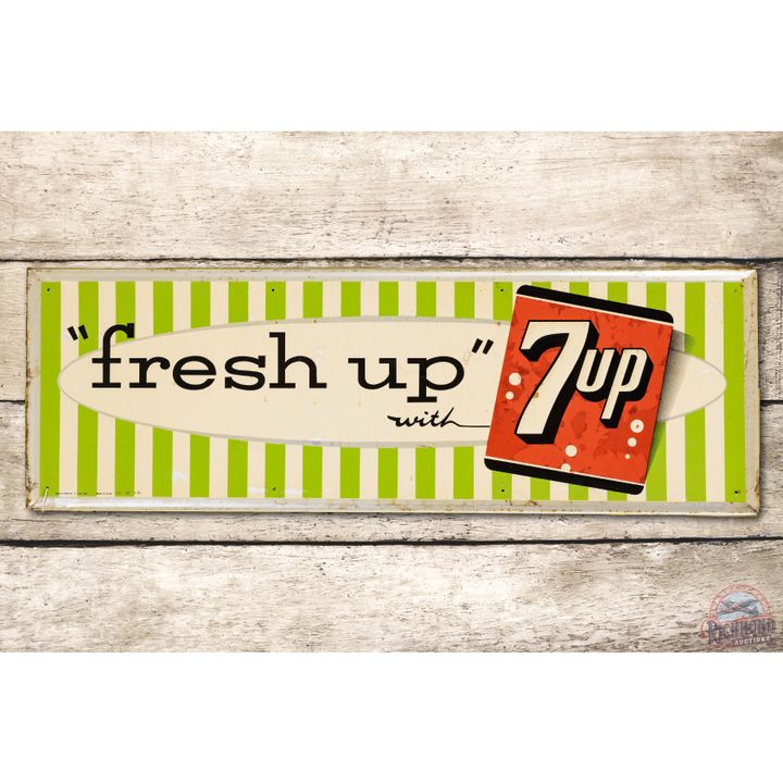 1960 "Fresh Up" with 7up Embossed Metal Sign TAC 6.75