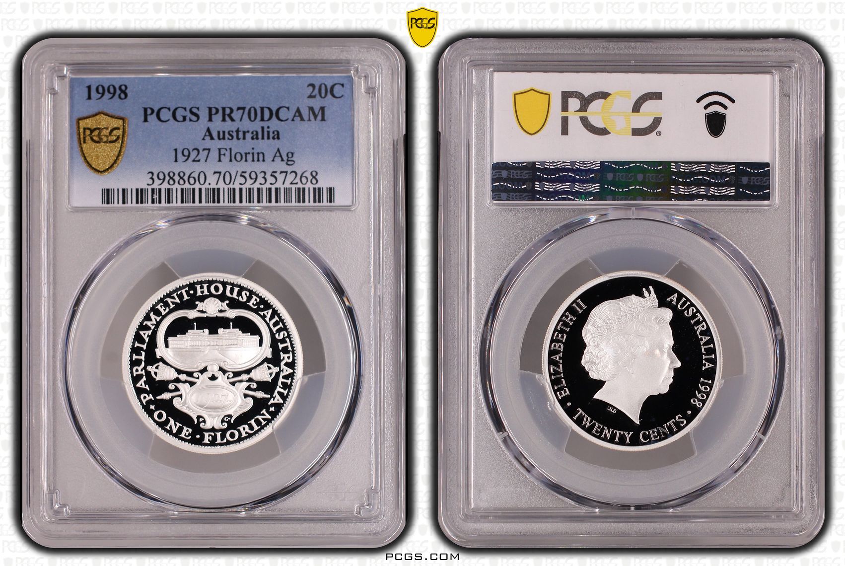 Elizabeth II, 1927 Florin Silver, Twenty Cent, 1998, PCGS PR70DCAM