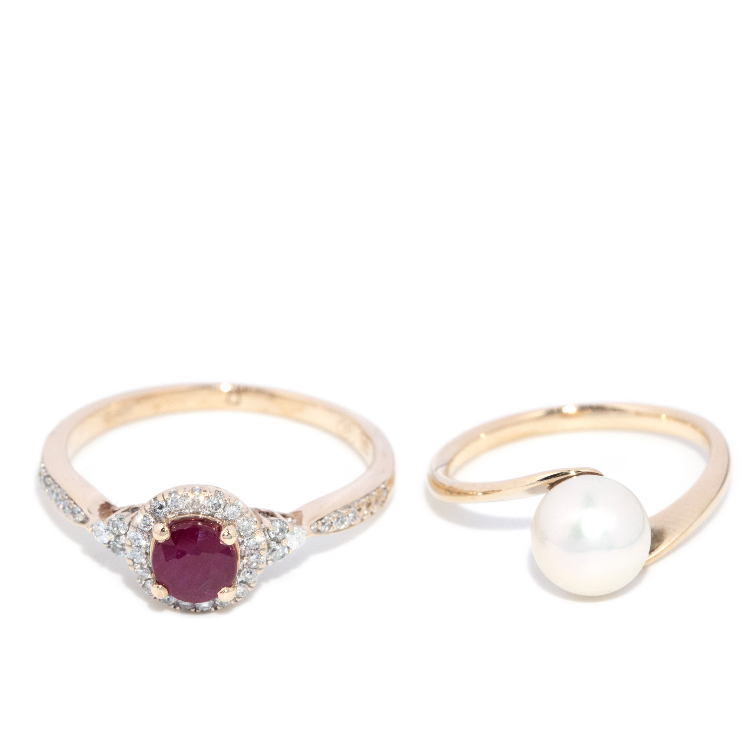 Treated Ruby & Diamond Ring in 9ct Gold & Pearl Ring in 10ct Gold