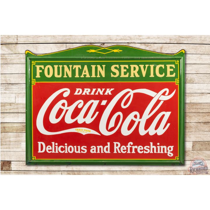 1935 5' Drink Coca Cola Fountain Service Porcelain Sign