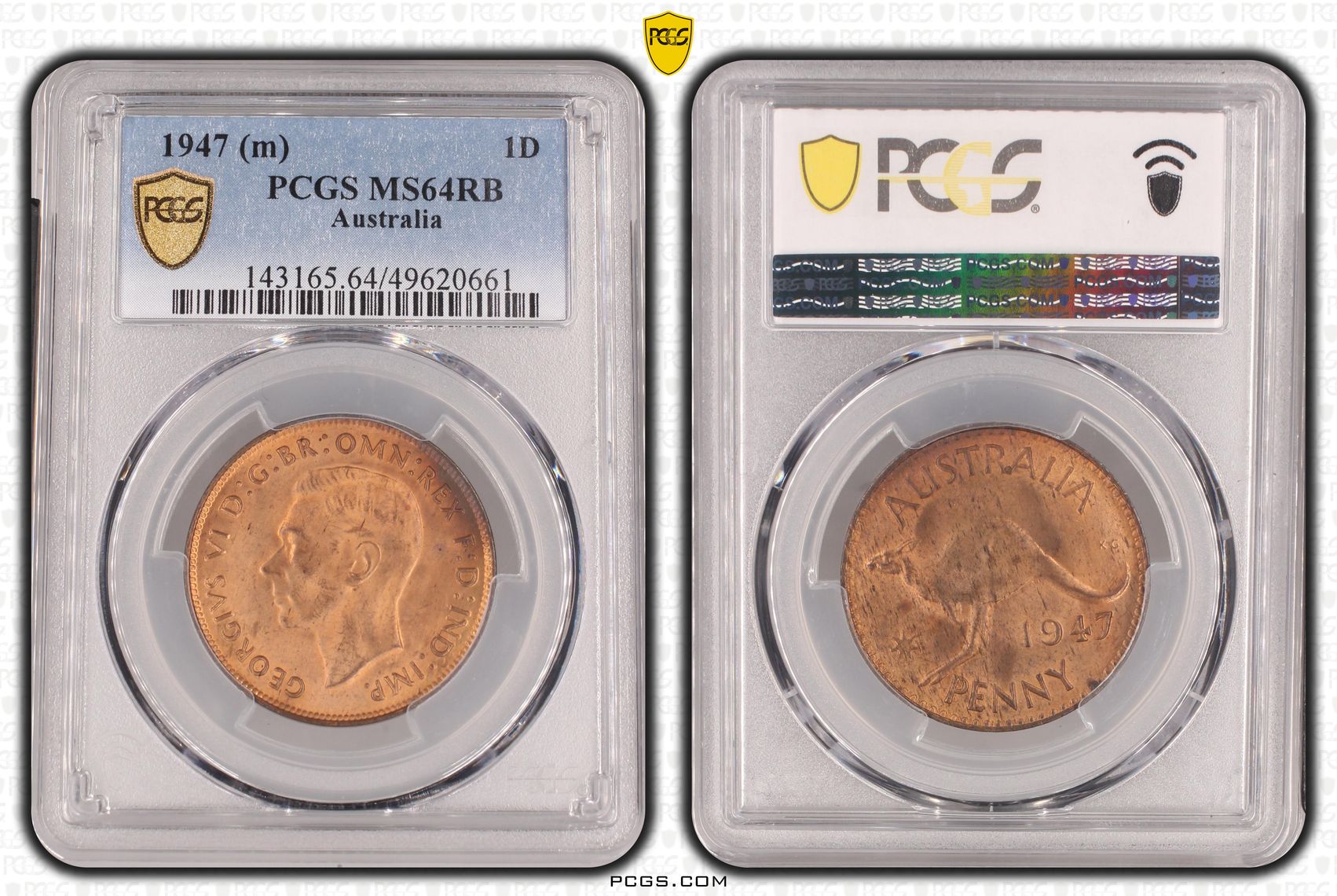 George VI, Penny, 1947, PCGS MS64RB