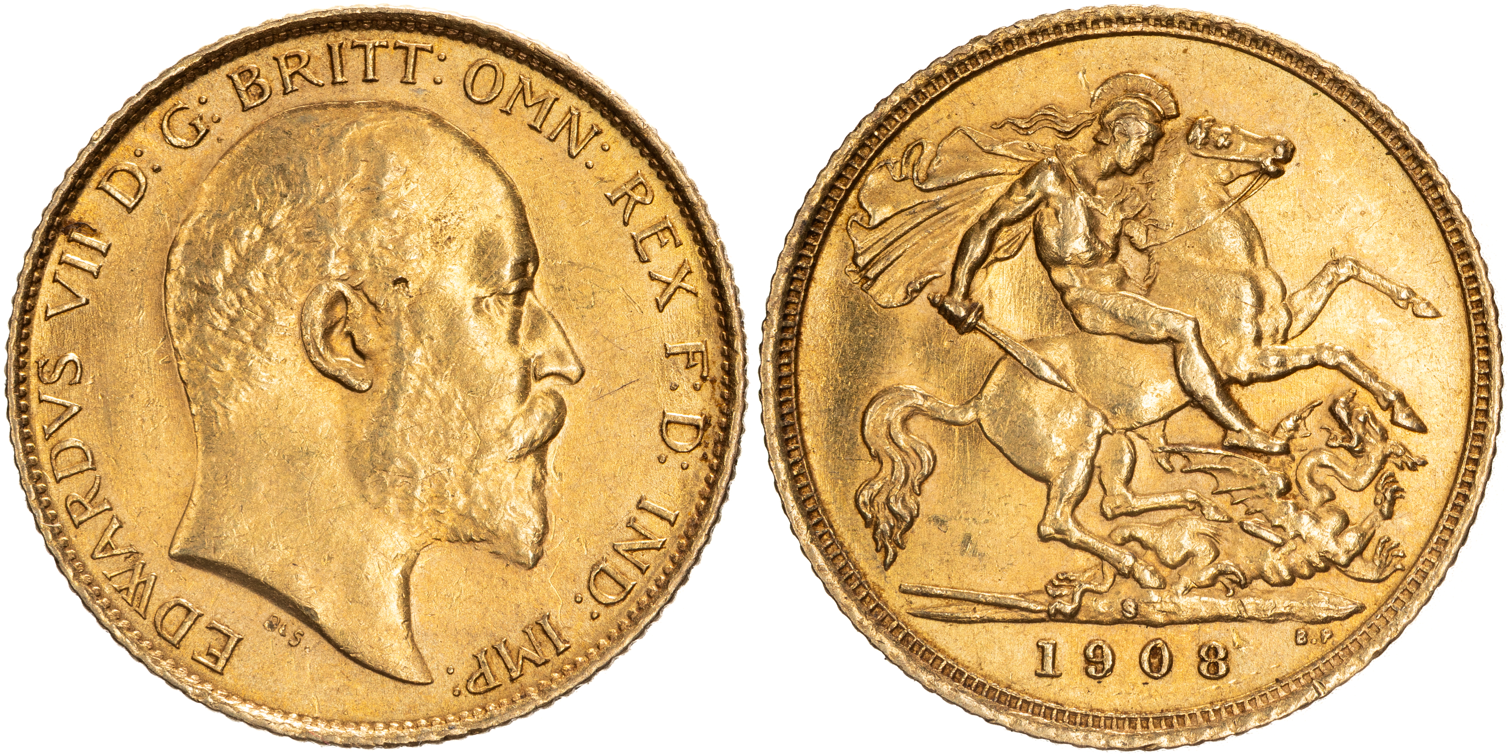Edward VII, St George Reverse, Half Sovereign, 1908-S, EF