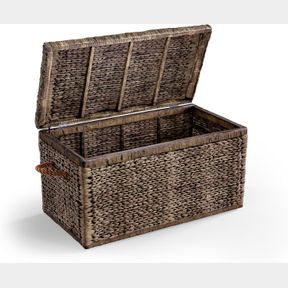 ClickDecor Storage Trunk, Farmhouse Style, Extra Large (33”), Deep, Woven Wicker Chest with Metal Frame, 2 Handles, Flip Top Lid