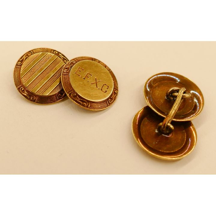 Pair 14k Art Deco Mens Cufflinks- 6.9g