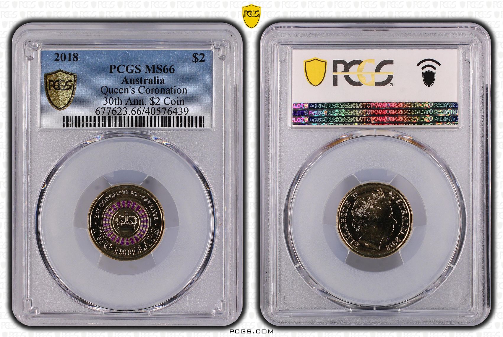 Queen's Coronation Colorized 30th Ann. $2 Coin, Two Dollar, 2018, PCGS MS66
