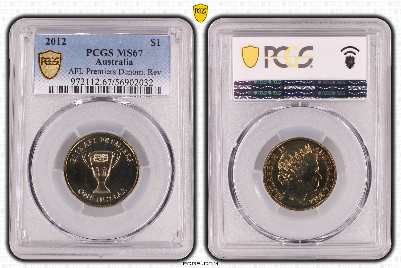 AFL Premiers Denom. Rev, One Dollar, 2012, PCGS MS67