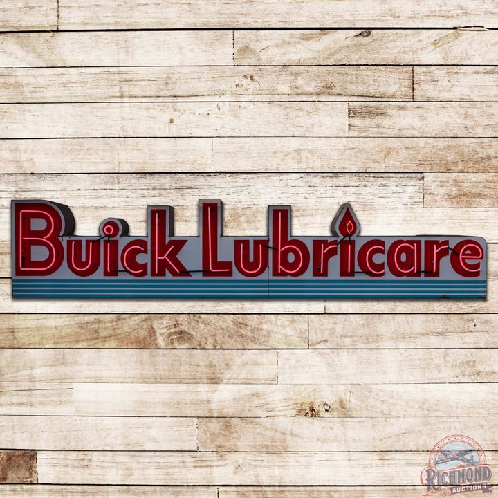 Scarce Buick Lubricare 13' Die Cut SS Porcelain Neon Sign