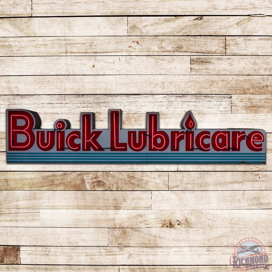 Scarce Buick Lubricare 13' Die Cut SS Porcelain Neon Sign