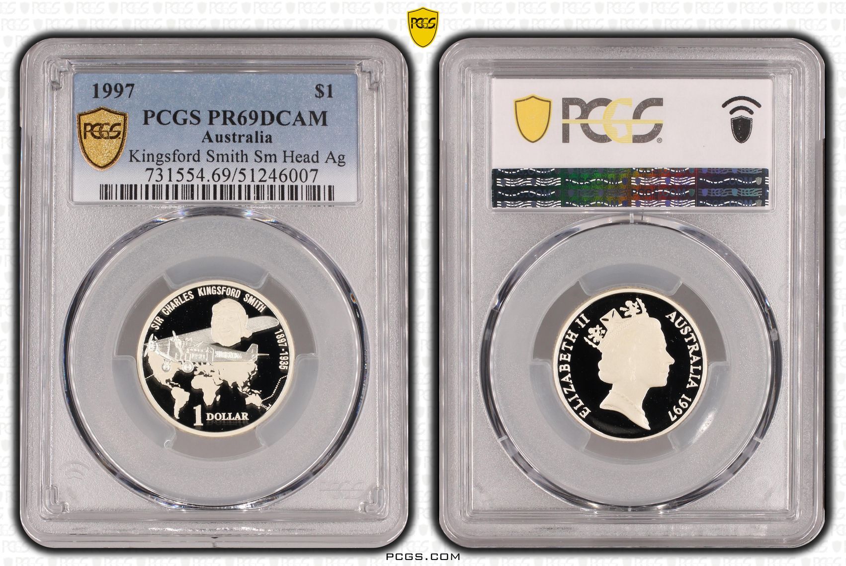 Kingsford Smith Sm Head Ag, One Dollar, 1997, PCGS PR69DCAM