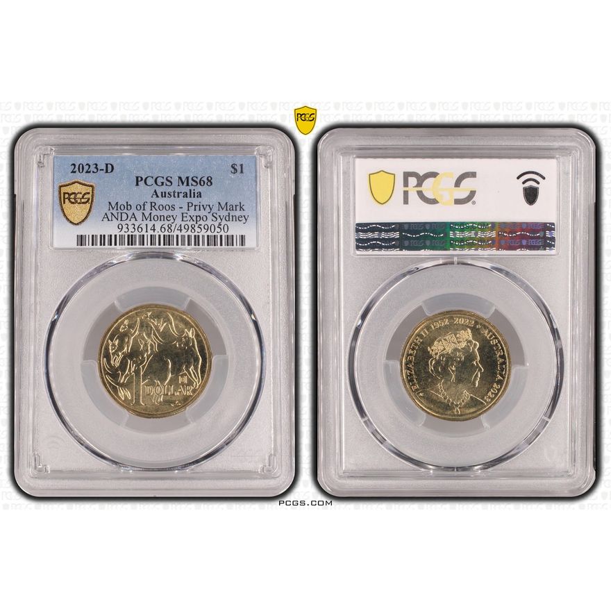 Mob of Roos - Privy Mark - ANDA Money Expo Sydney , One Dollar, 2023-D, PCGS MS68