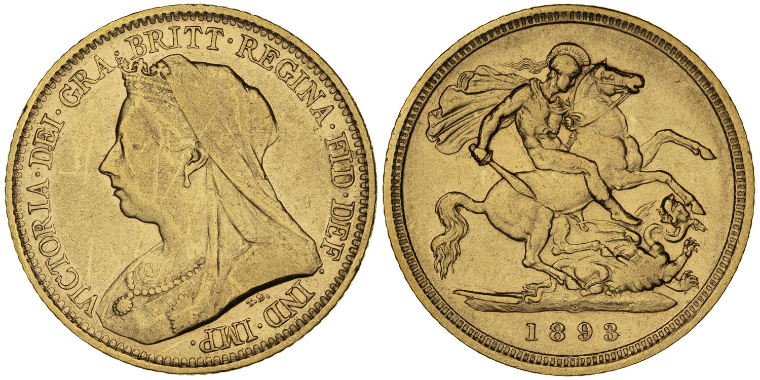 Victoria, St George Reverse, Half Sovereign, 1893-S, VG