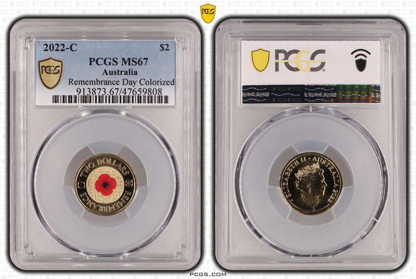 Elizabeth II, Remembrance Day Colorized, Two Dollar, 2022-C, PCGS MS67
