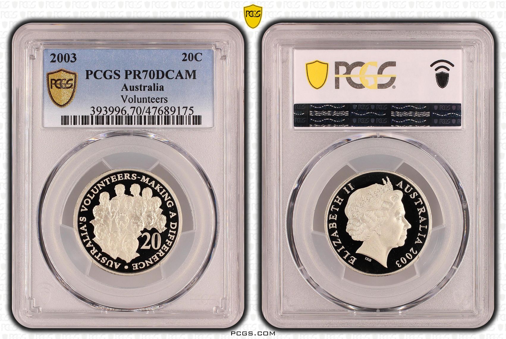Elizabeth II, Volunteers, Twenty Cent, 2003, PCGS PR70DCAM