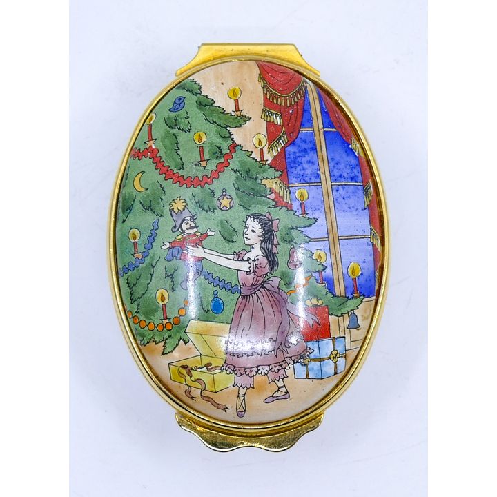 Halcyon Days Christmas 1985 Enameled Box 1'' x 2.5''