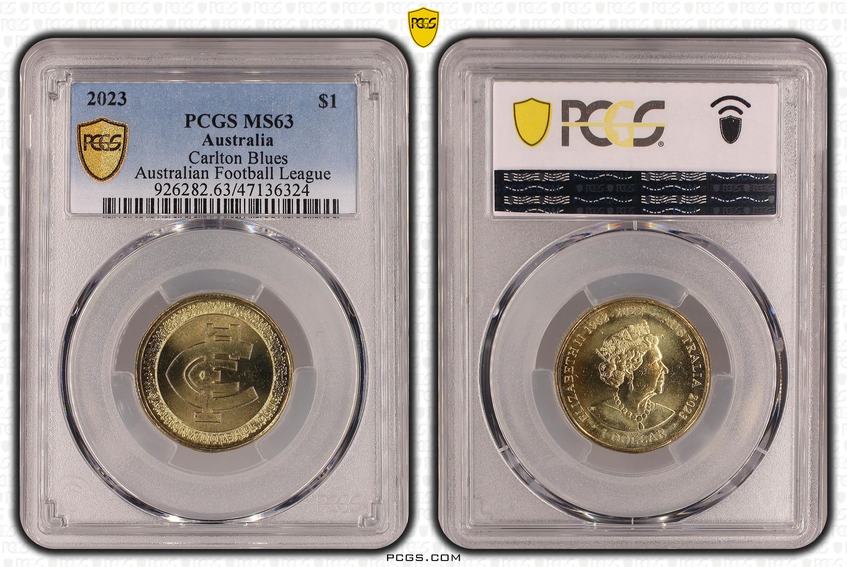 Elizabeth II, AFL - Carlton Blues , One Dollar, 2023, PCGS MS63