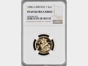 1986 ELIZABETH II PROOF GOLD SOVEREIGN PF69 UCAM