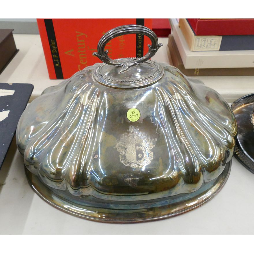 Antique Sheffield Plate Armorial Food Dome- 16''