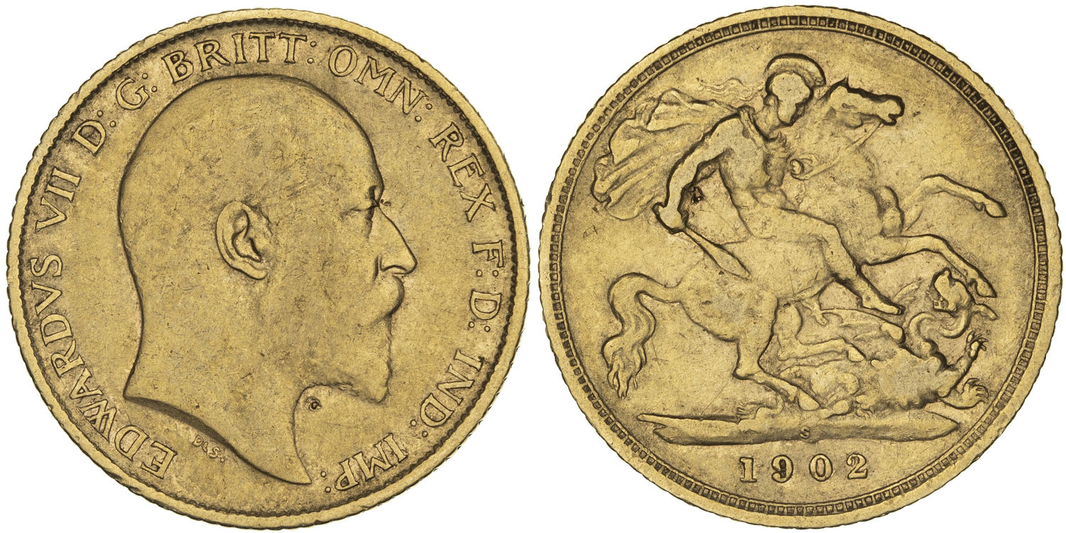 Edward VII, St George Reverse, Half Sovereign, 1902-S, VG