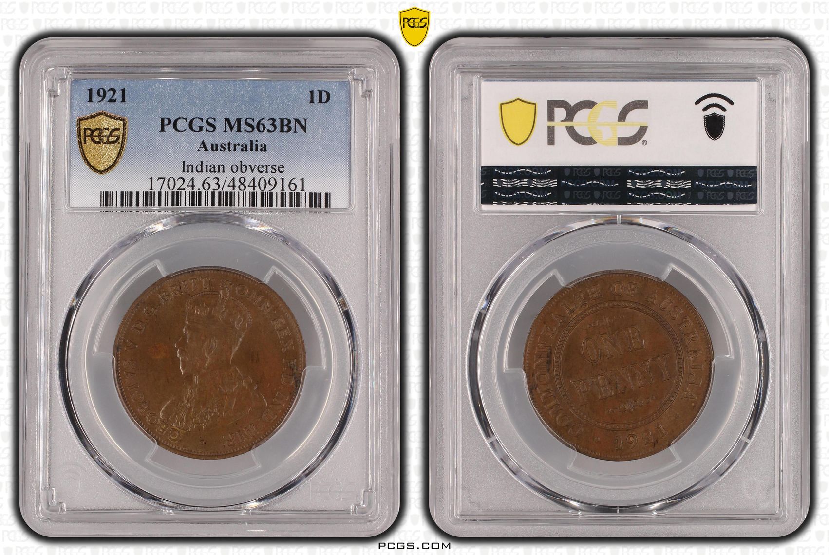 George V, Indian obverse, Penny, 1921, PCGS MS63BN