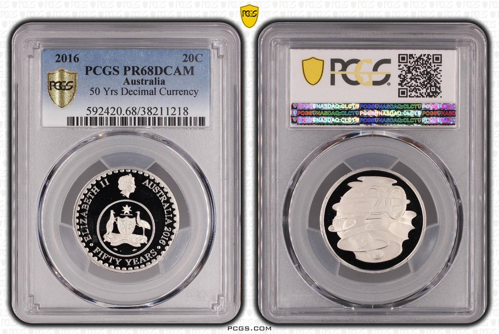 2016 Australia Twenty Cent, 20c 50 Yrs Decimal Currency PCGS - PR68DCAM -218