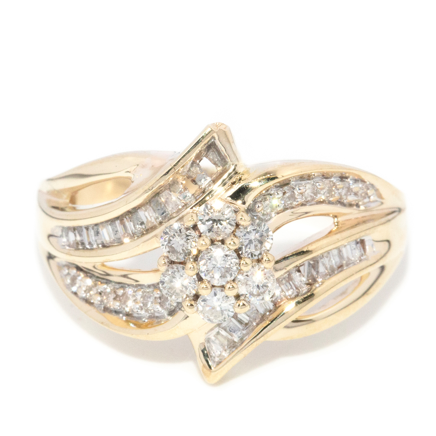 Baguette & Round Diamond Cluster Ring in 9ct Gold