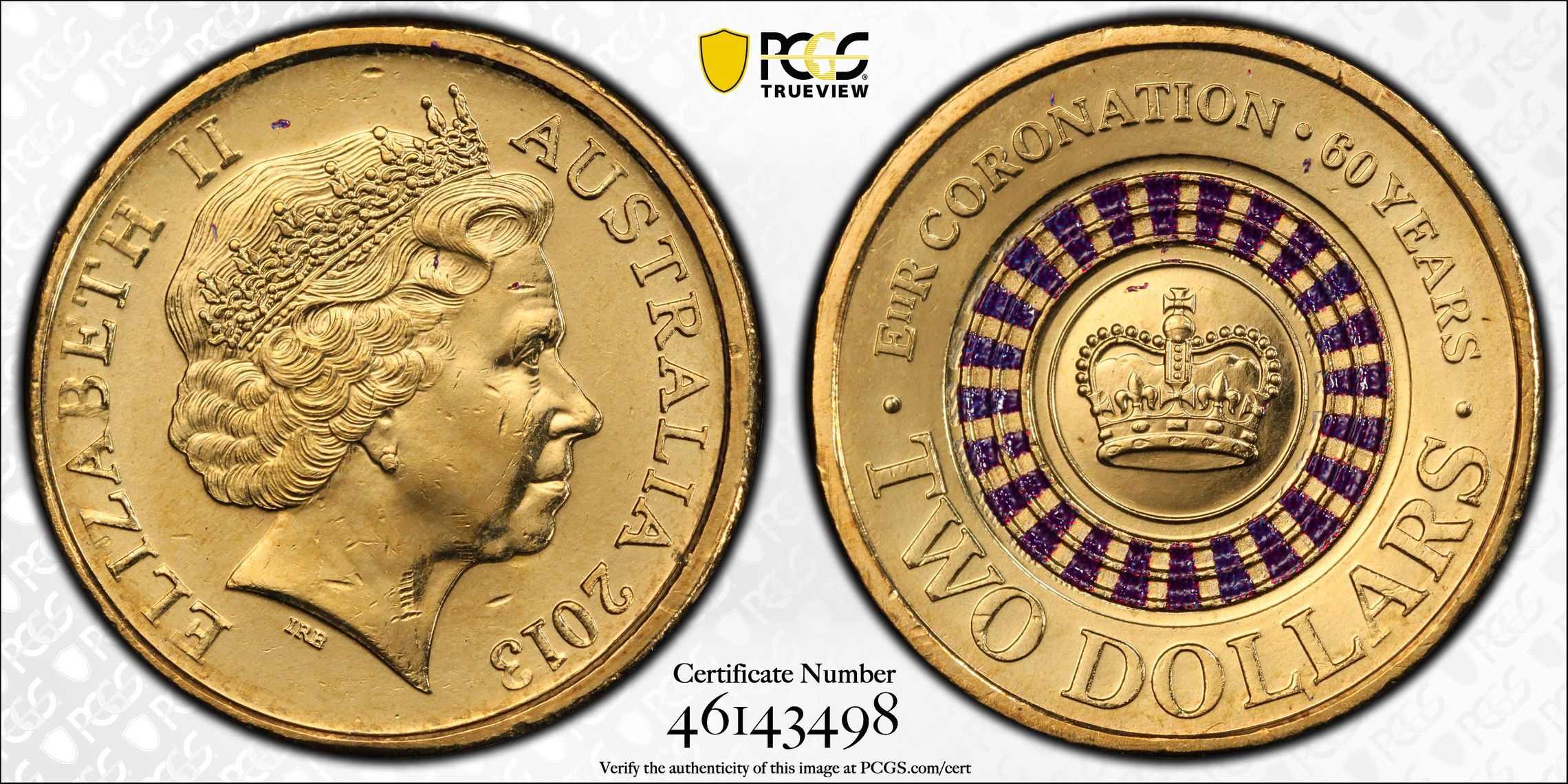 Coronation Colorized, Two Dollar, 2013, PCGS MS64