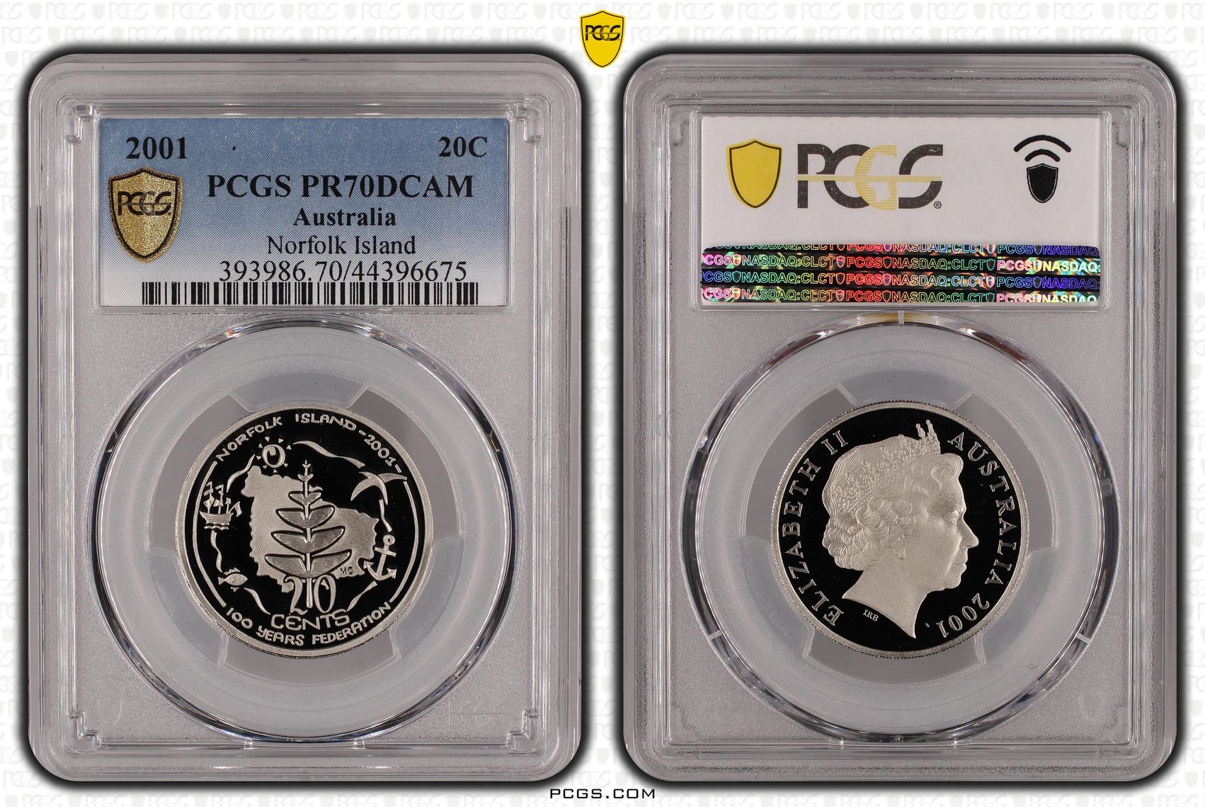 Elizabeth II, Norfolk Island, Twenty Cents, 2001, PCGS PR 70DCAM