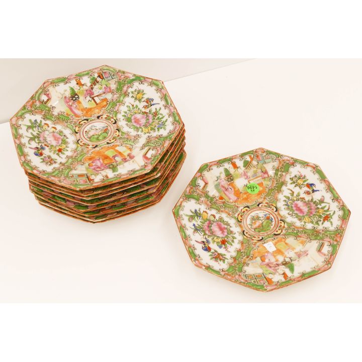 Set 9pc Antique Rose Canton 7 Sided Plates- 9''