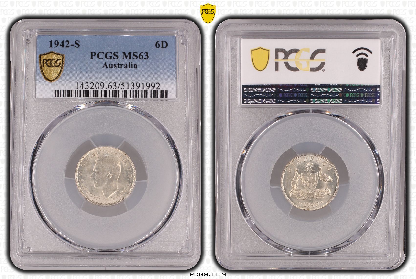 George VI, Sixpence, 1942-S, PCGS MS63