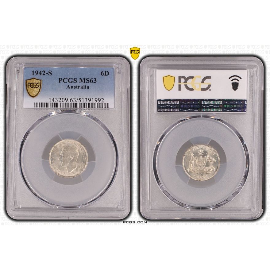 George VI, Sixpence, 1942-S, PCGS MS63