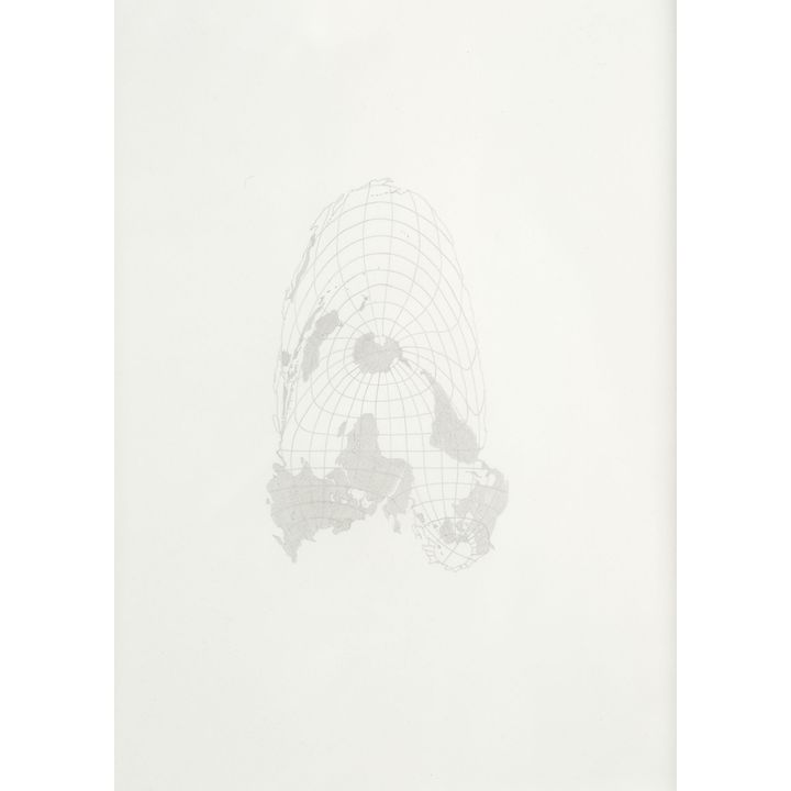 Ruth Watson 'Natural Boundaries (Spilhaus' composite of three centred transverse Aitoff compromise projections)'