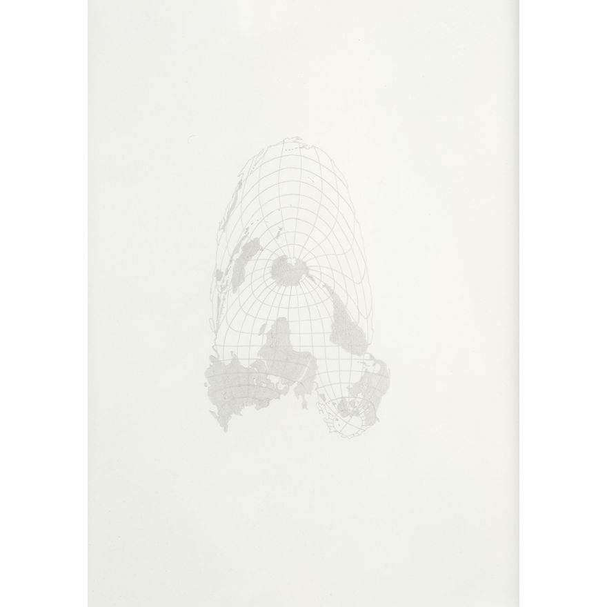 Ruth Watson 'Natural Boundaries (Spilhaus' composite of three centred transverse Aitoff compromise projections)'