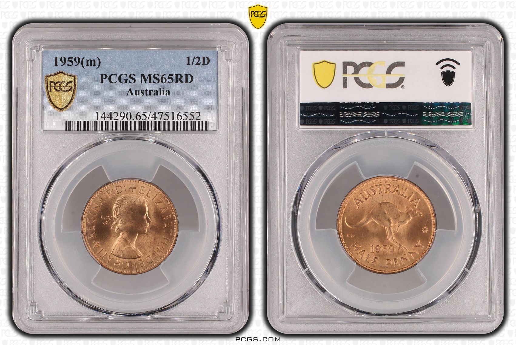 Halfpenny, 1959(m), PCGS MS 65RD